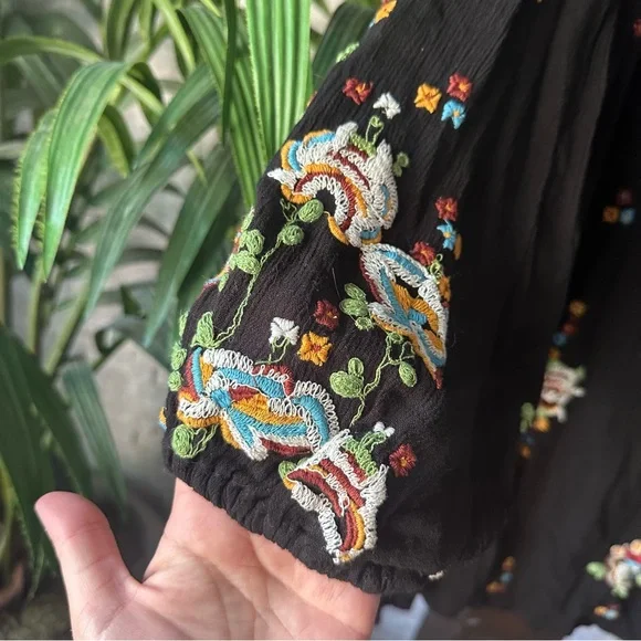 Free People Oxford Embroidered Mini Babydoll Floral Boho Long sleeve Dress M - Picture 5 of 10